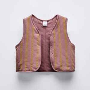 Zara 11-12Y Rossi Kisbob Portugal Mauve and Mustard Striped Quilted Vest Gilet